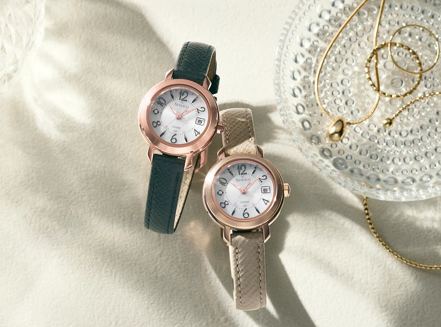 Casio Sheen Solar Watches with Leather Straps