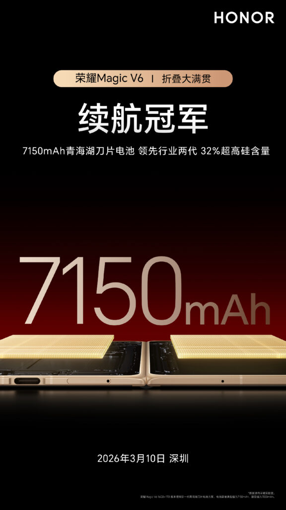 Honor Magic V6 -7,150mAh battery