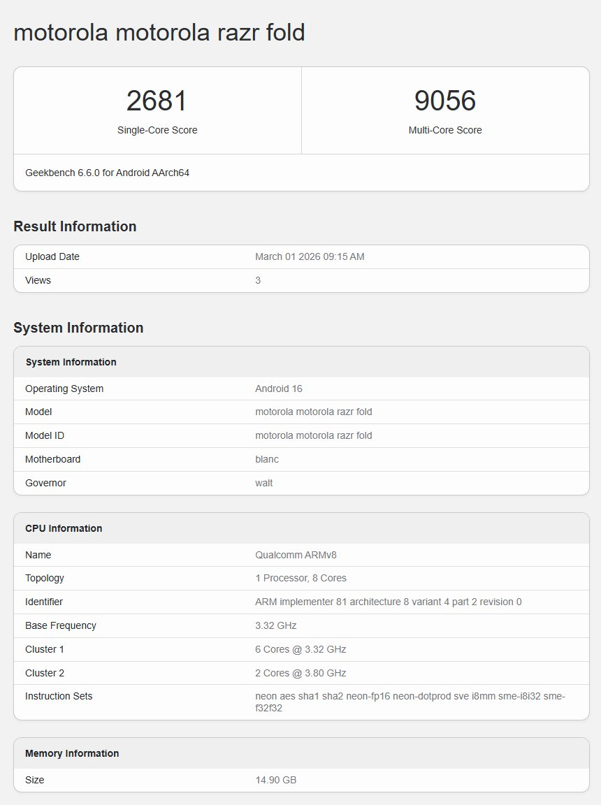 Motorola Razr Fold Geekbench-