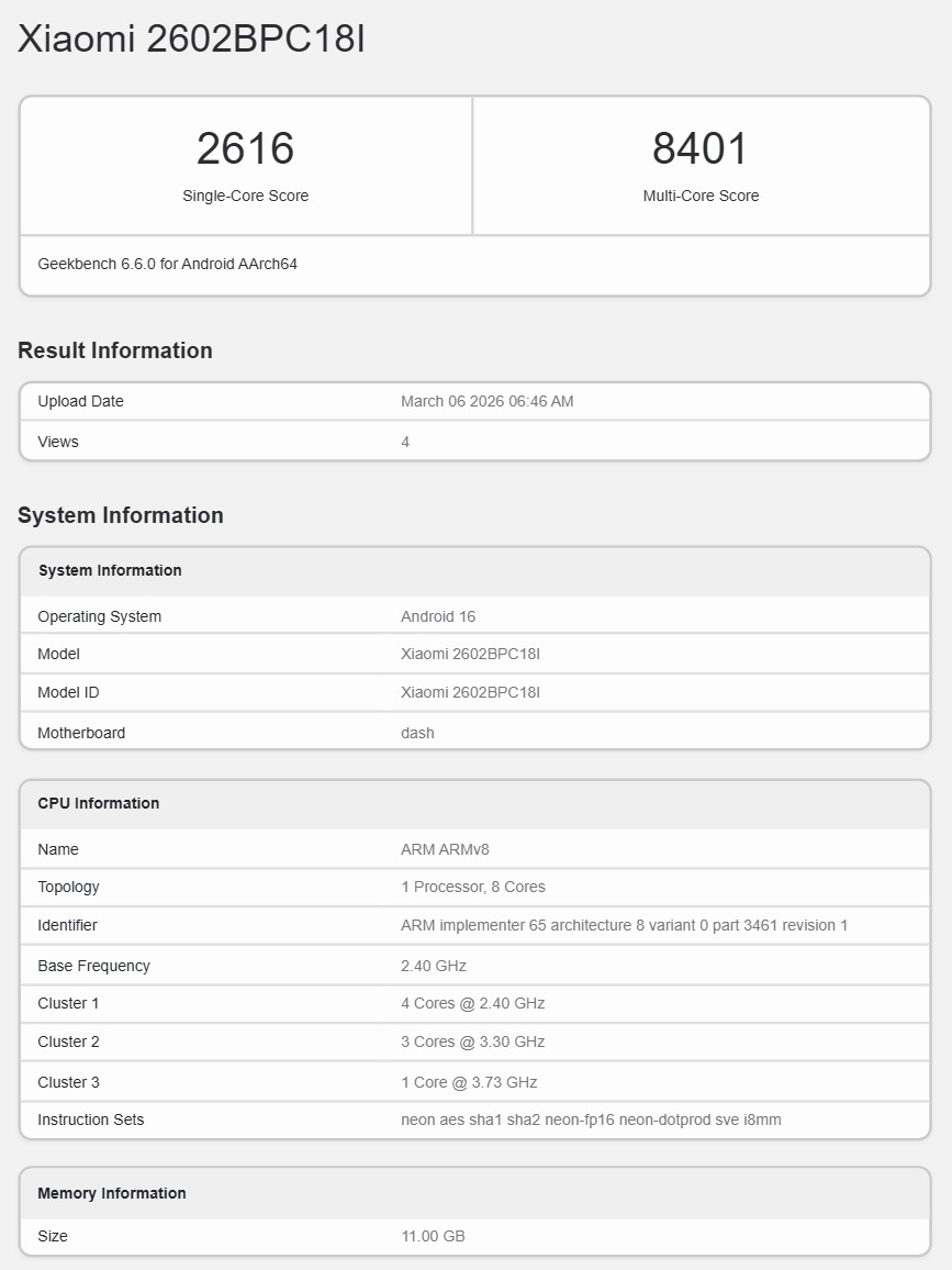 Poco X8 Pro Max Geekbench