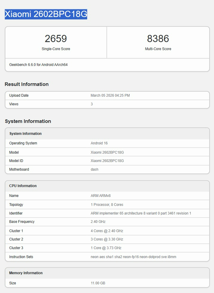 Poco X8 Pro Max Geekbench