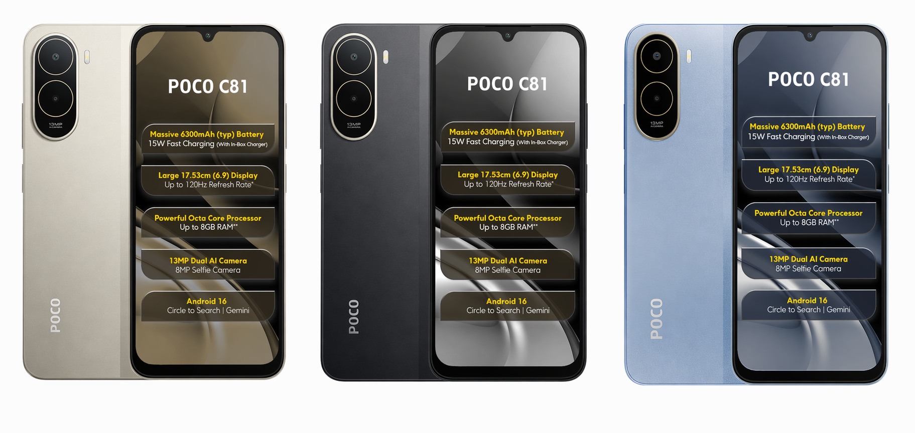 Poco C81, C81x budget phones debut with 120Hz displays, Android 16, long battery life