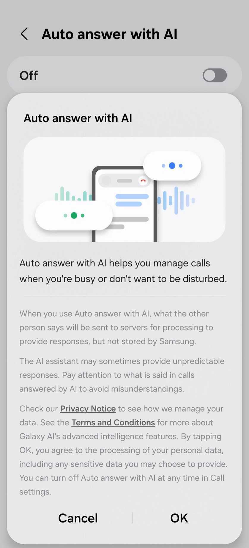 Auto answer with AI feature in One UI 8.5