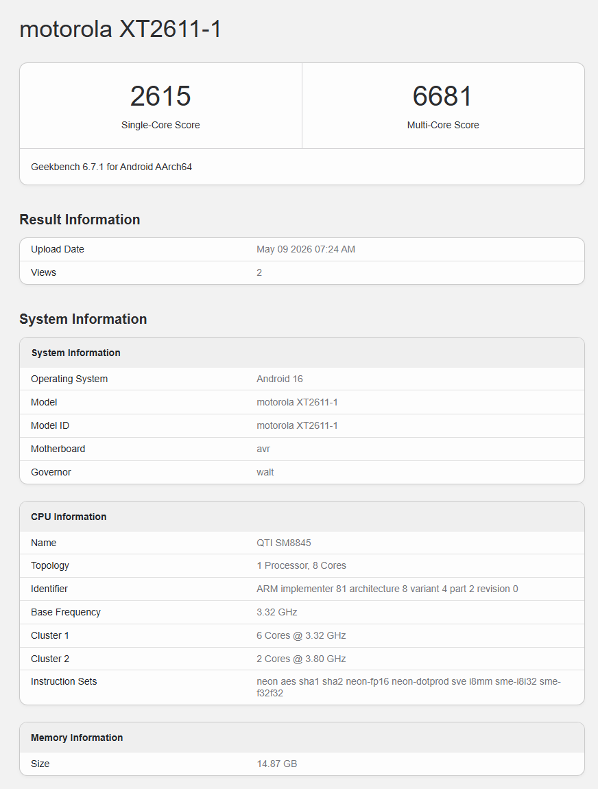 Lenovo Legion Y70 Geekbench listing
