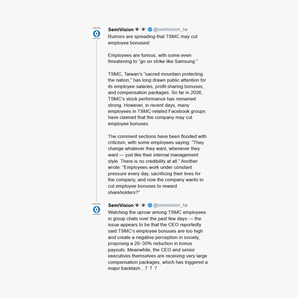 Tweets about TSMC bonus pay cut