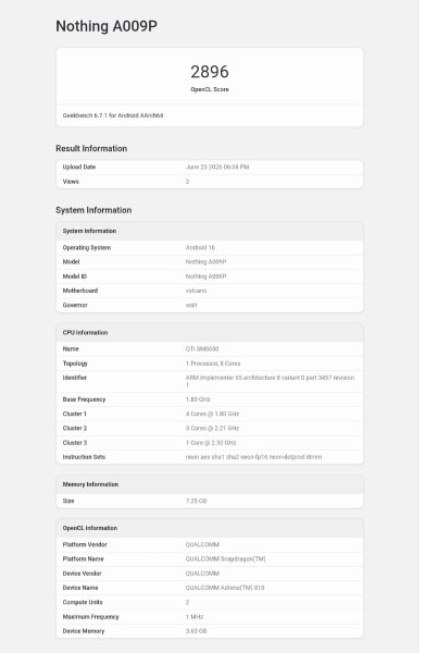 Nothing Phone 4b Geekbench OpenCL