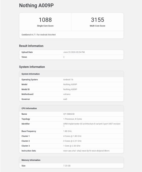 Nothing Phone (4b) Geekbench