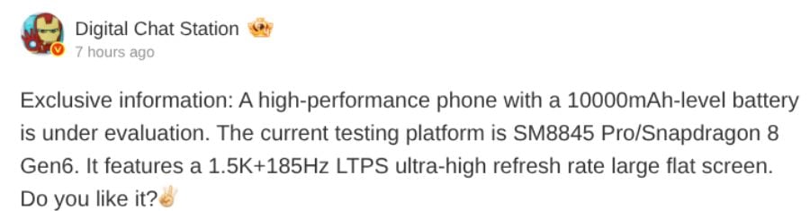 OnePlus Ace 7 Leak 10000mah battery snapdragon 8 elite gen 6