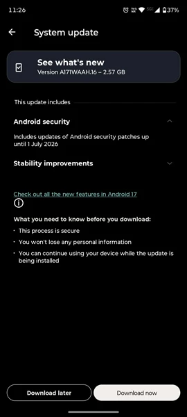 Moto G57 Power Android 17 beta update