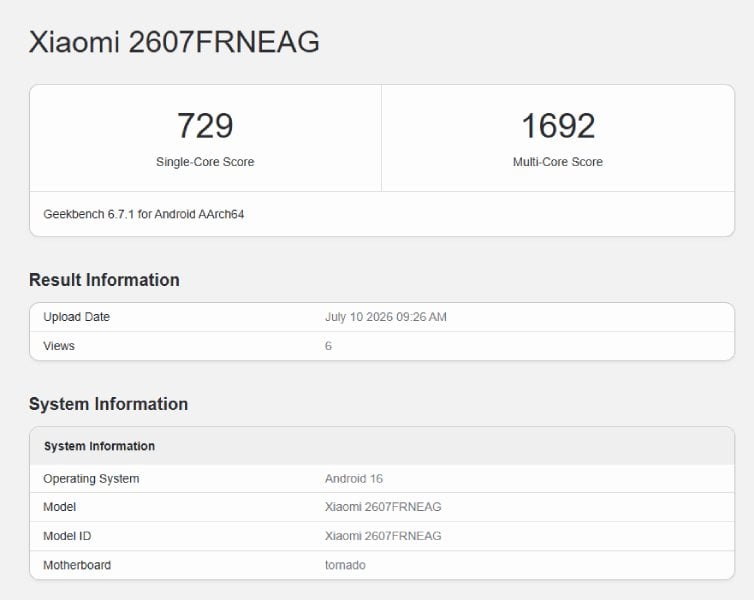 Redmi 17C 5G Geekbench