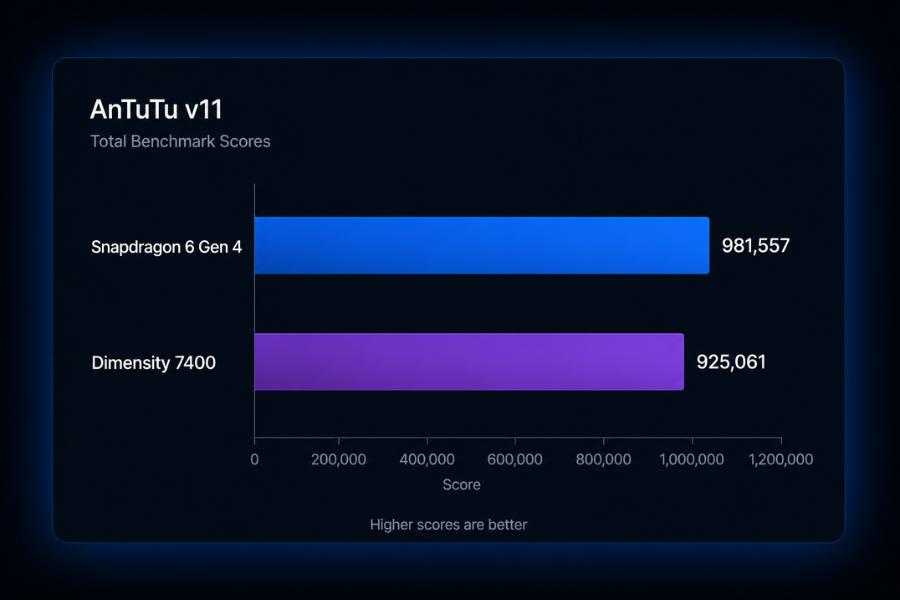 Snapdragon 6 Gen 4 vs Dimensity 7400 AnTuTu score