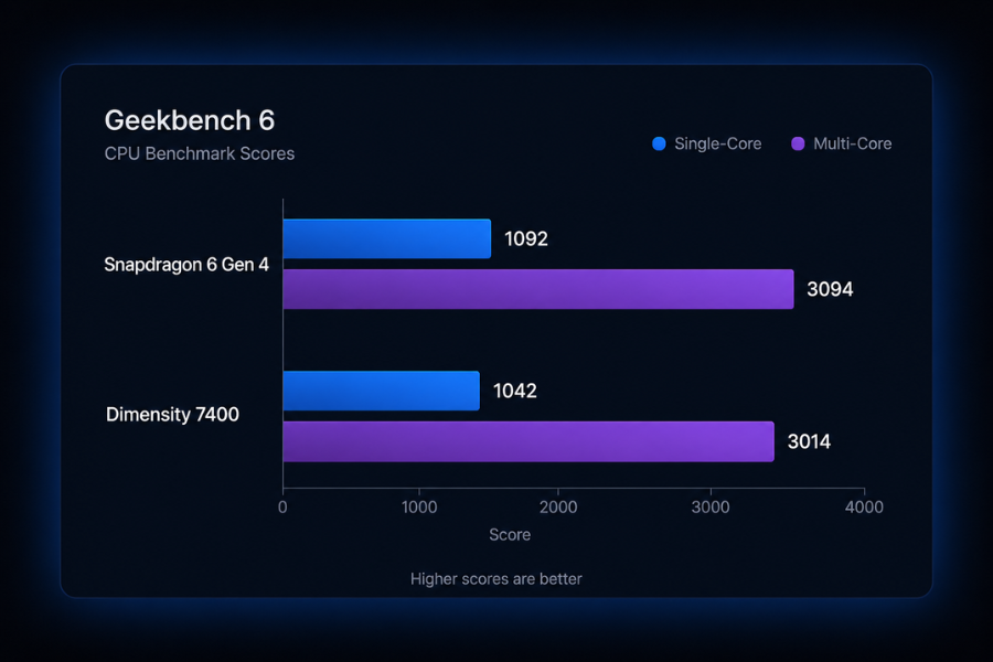 Snapdragon 6 Gen 4 vs Dimensity 7400 Geekbench score