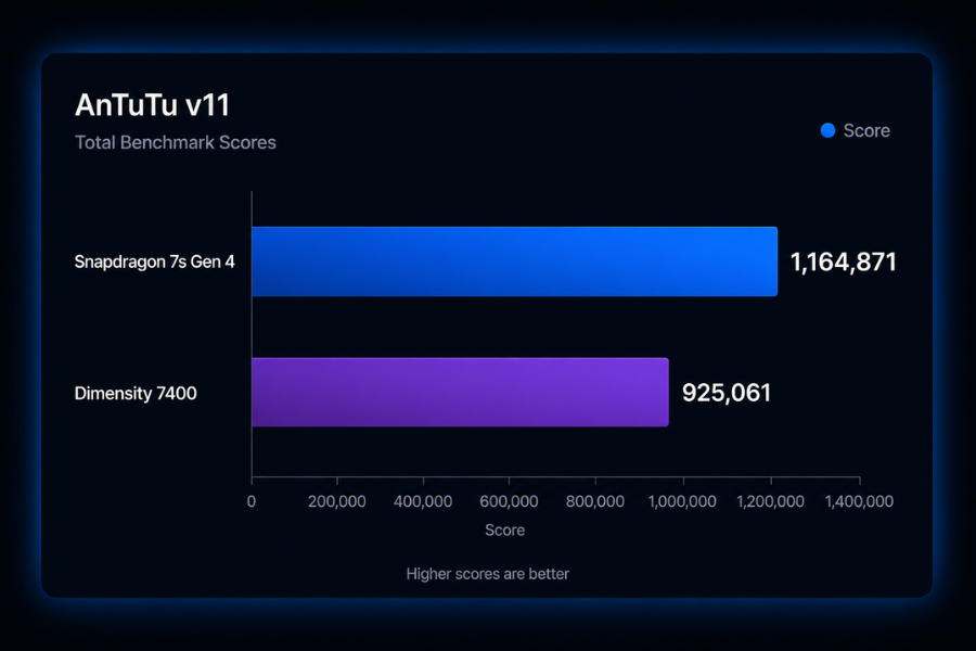 Snapdragon 7s Gen 4 vs Dimensity 7400 - AnTuTu score
