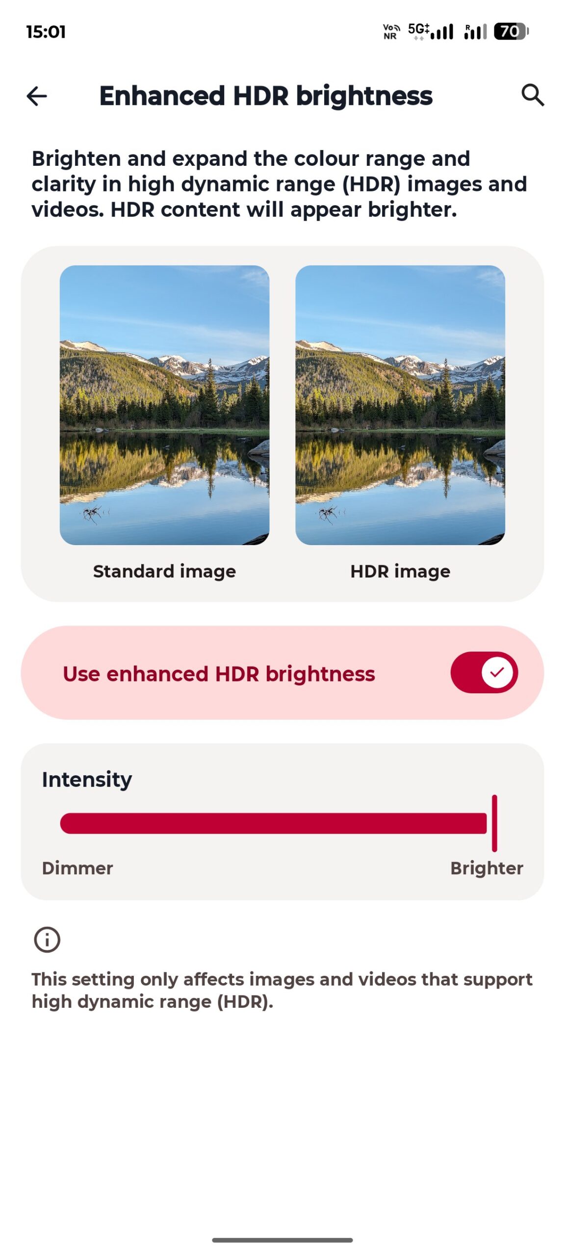 Motorola Android 17 beta - Enhanced HDR Brightness