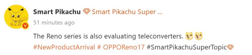 Oppo Reno 17 series telephoto converter rumor
