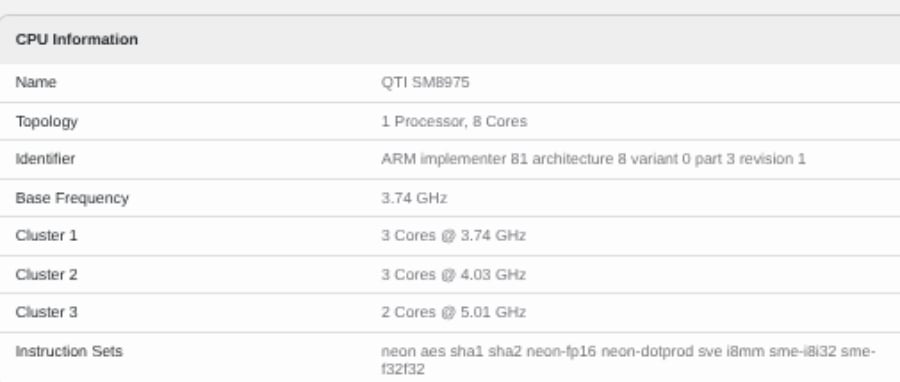 Snapdragon 8 Elite Extreme Gen 6 CPU 5GHz