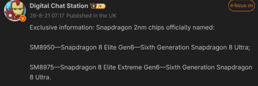 Snapdragon 8 Elite Gen 6 marketing names