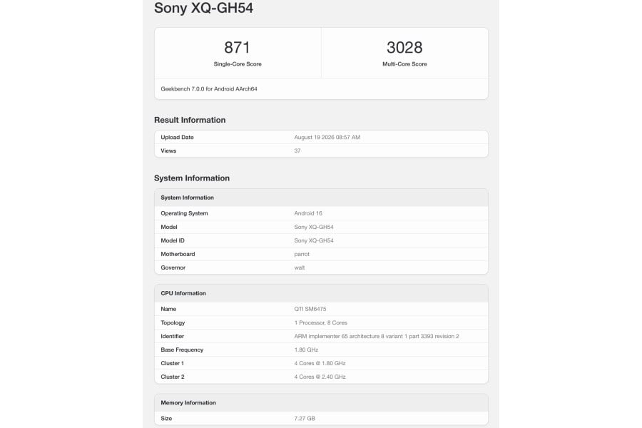 Sony Xperia 10 VIII Geekbench