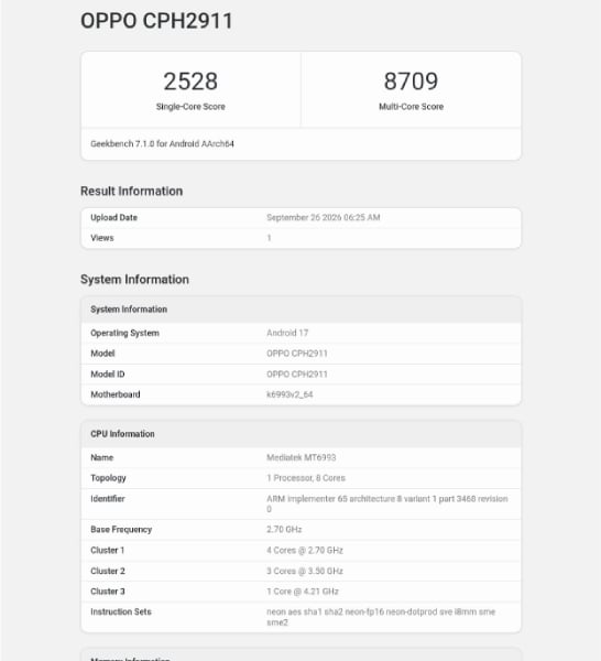 Global Oppo Find x10 Geekbench
