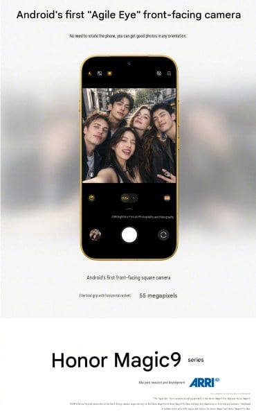 Honor Magic 9 series 55MP square selfie camera