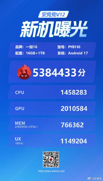 OnePlus 16 AnTuTu listing