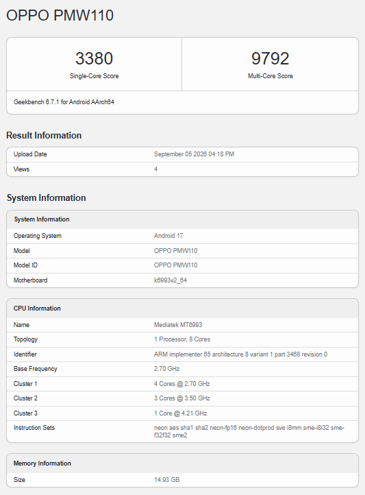 Oppo Find X10 Geekbench