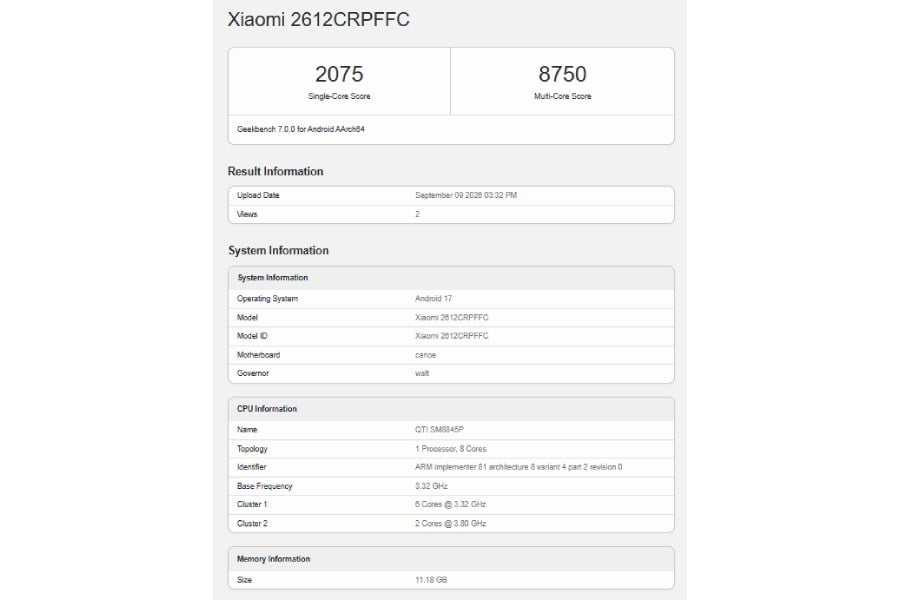 Xiaomi Pad 9 Pro Geekbench