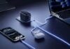 Baseus EnerGeek GH21 160W GaN charger launched with three USB-C ports, 1.8-inch display, 12,500 RPM cooling fan Baseus EnerGeek GH21 charger powering a laptop, smartphone, and earbuds with indicated wattage.