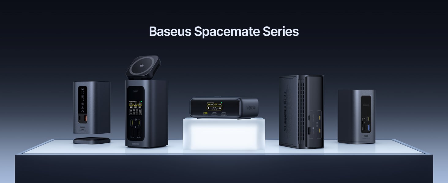 Mặt sau với các cổng HDMI, LAN RJ45 và USB của Baseus Spacemate RD1 Mini Dock