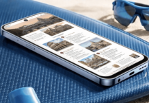 Nubia V90 Pro leak reveals a Burgundy iPhone 18 Pro lookalike with 108MP camera The Nubia V90 Pro smartphone rests on a blue surface next to sunglasses.