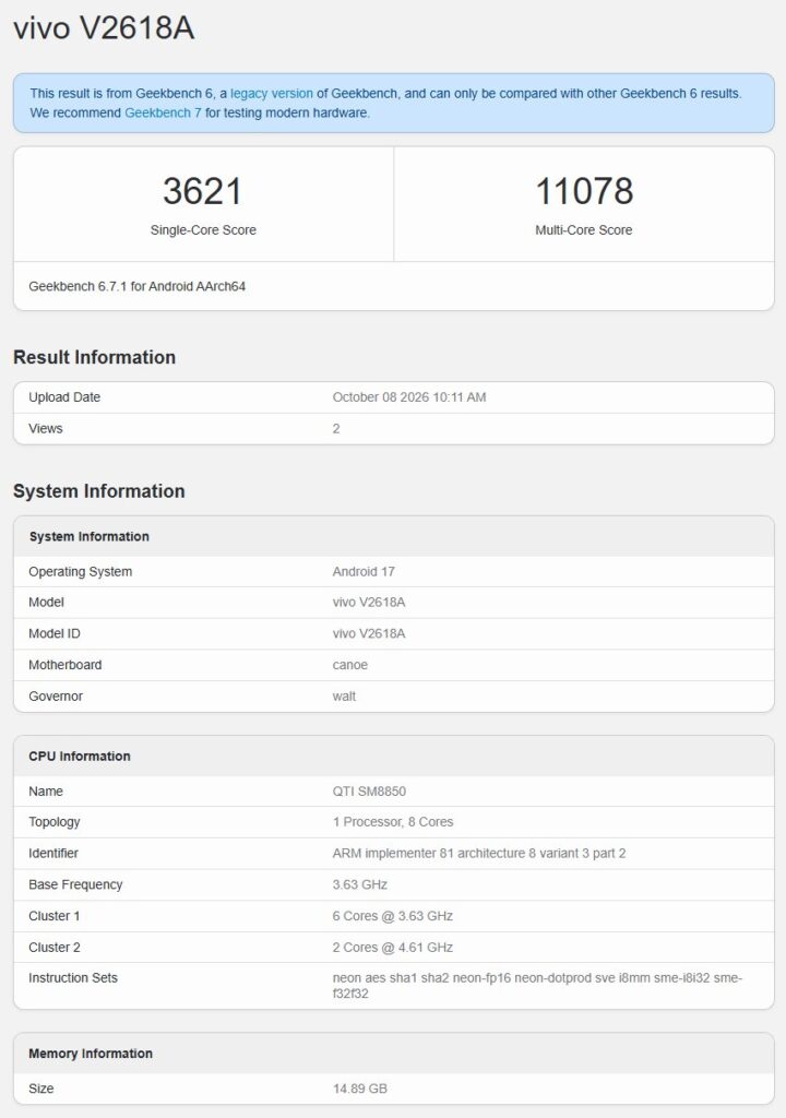 IQOO Neo 12 Geekbench