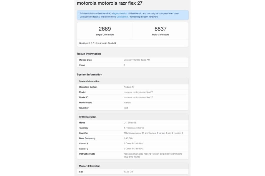 Motorola Razr Flex Geekbench