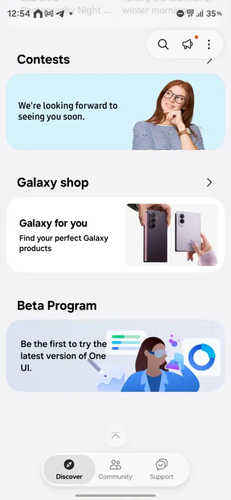 New One UI beta banner in Samsung Members
