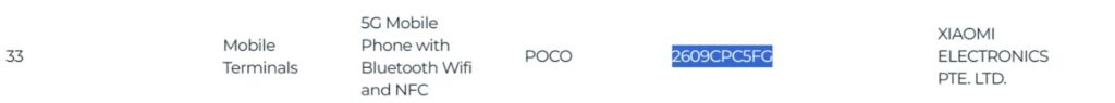 Poco X8s IMDA listing