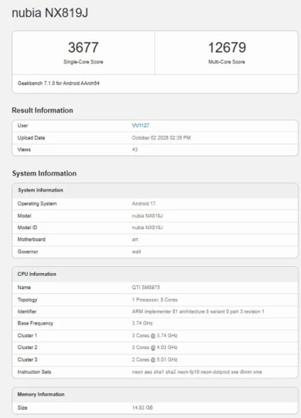 RedMagic 12 Pro Plus Geekbench