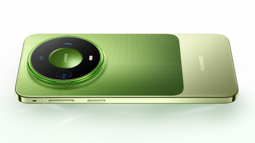 The green Huawei Mate 90 Pro Max smartphone features a large circular camera module.
