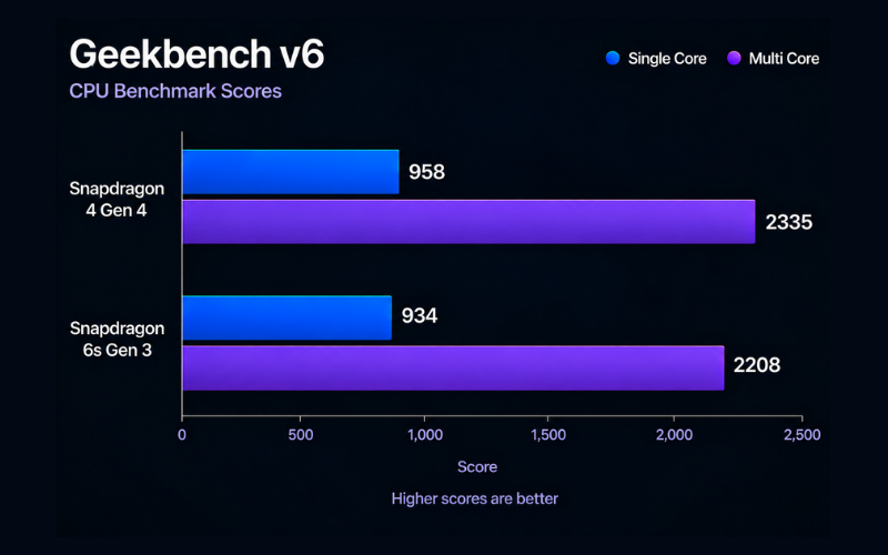 Snapdragon 4 Gen 4 vs 6s Gen 3 - Geekbench score