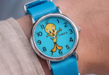 Timex launches new Looney Tunes watch with Tweety Bird hands and a bright blue dial Timex Tweety Bird Weekender watch