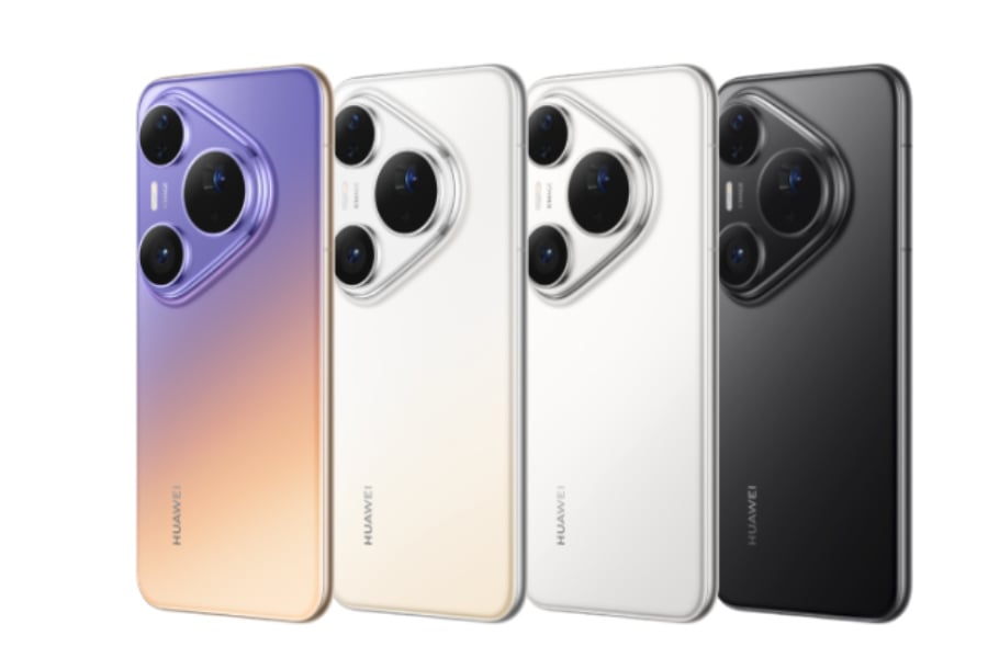 Four Huawei Pura 90 Plus smartphones displayed in different colors against a white background.