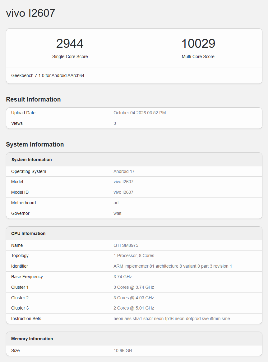 iQOO 16 Geekbench