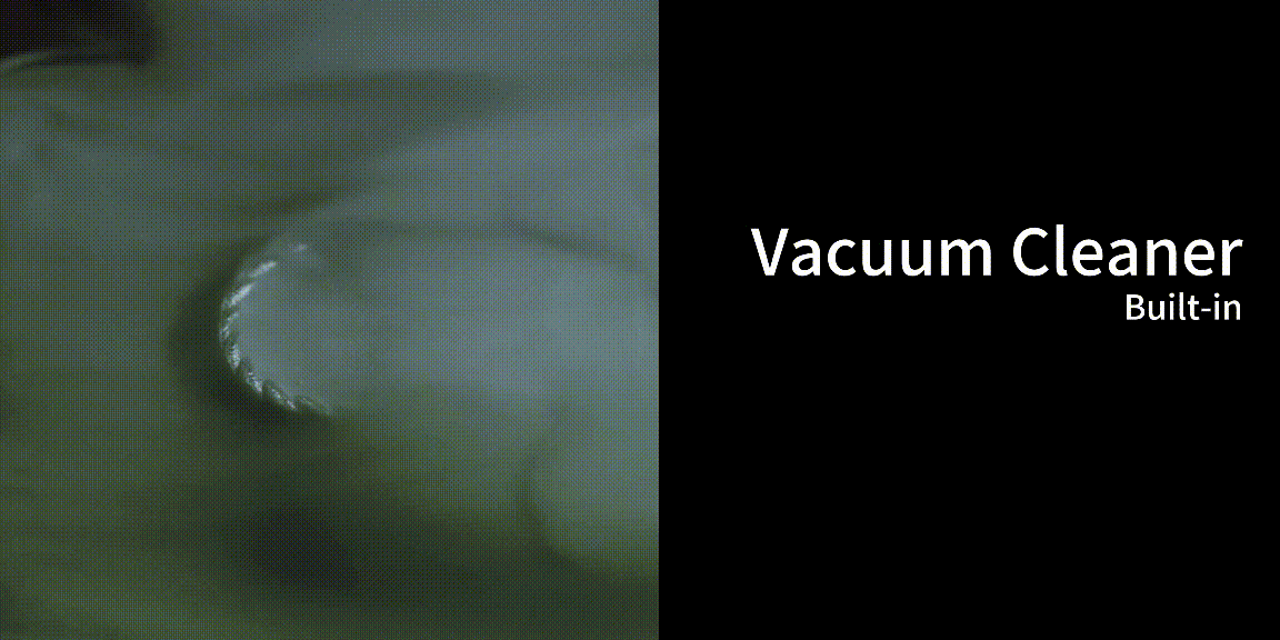 A close-up view of a built-in vacuum cleaner cleaning metal powder on a surface.
