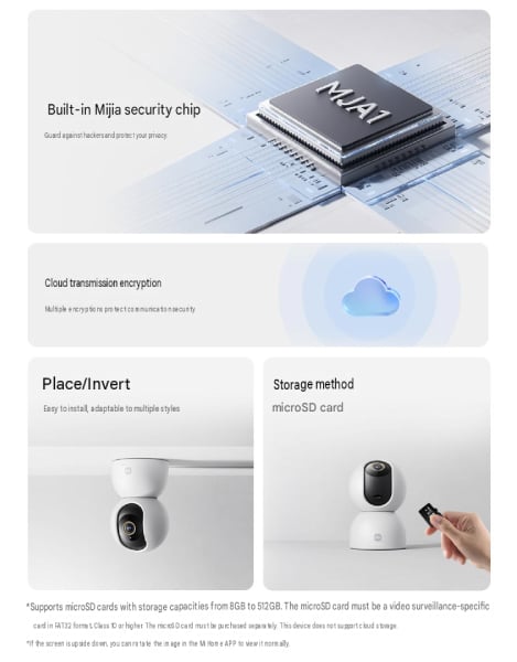 Infographic showing the Xiaomi Smart 4G Camera 3 security features and installation options.